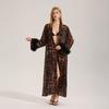 Pijama de noche estampado de leopardo para mujer, verano y otoño, manga larga, ligero y largo, bata de casa, hilo de perla, belleza salvaje, bata de casa