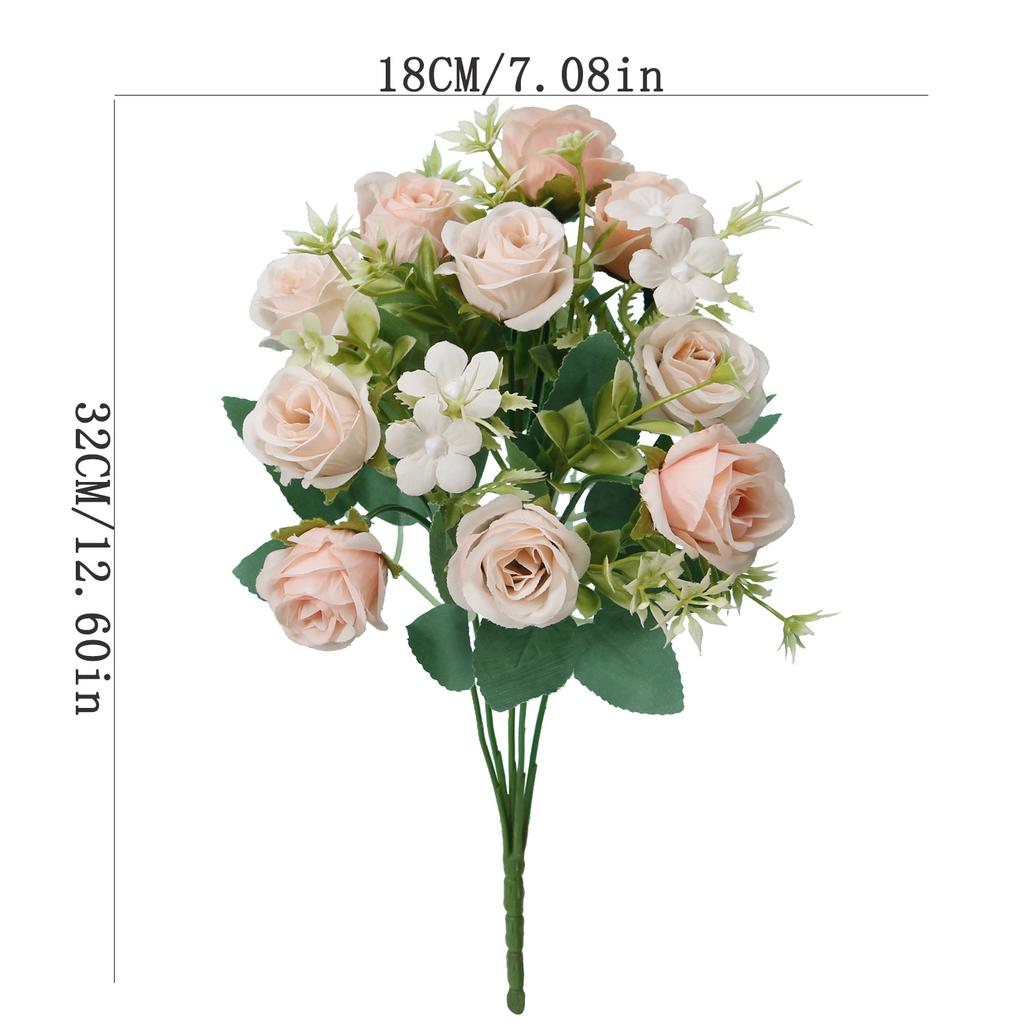 Pink Artificial Rose Bouquet with Greenery, Fake Silk Flowers for Home Wedding Decor