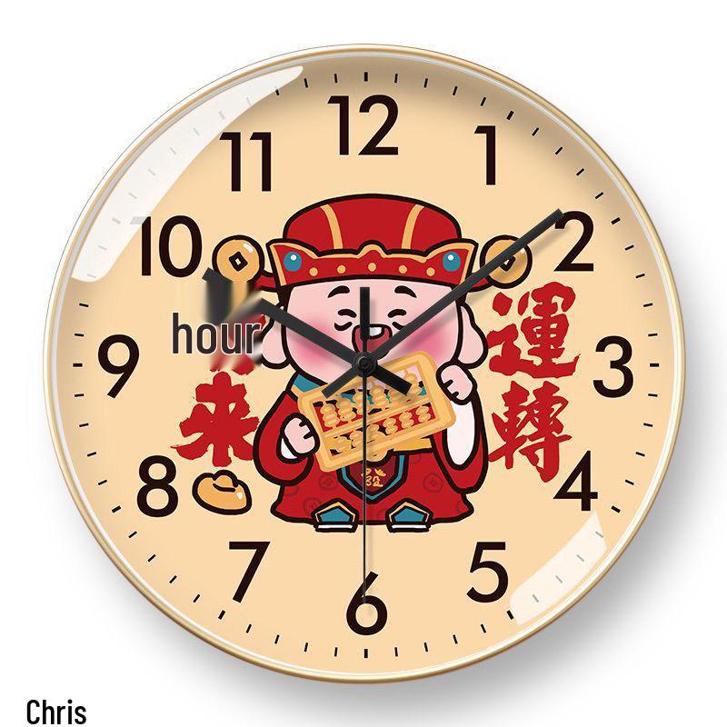 God of Wealth Luxury Silent Wall Clock - New Chinese Style for Living Room