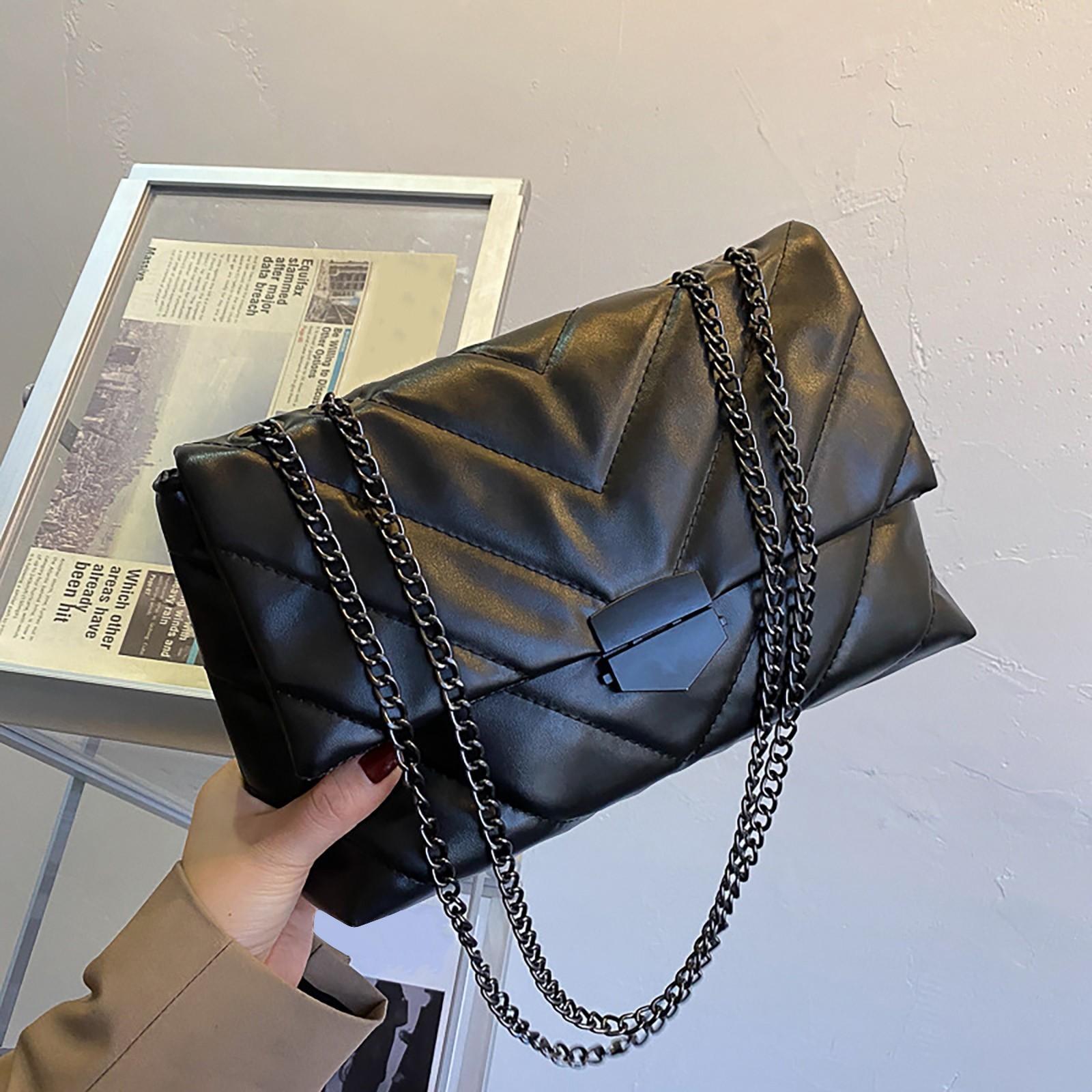 

Модная сумка-цепочка с вышивкой Lingge, корейская сумка через плечо чёрный