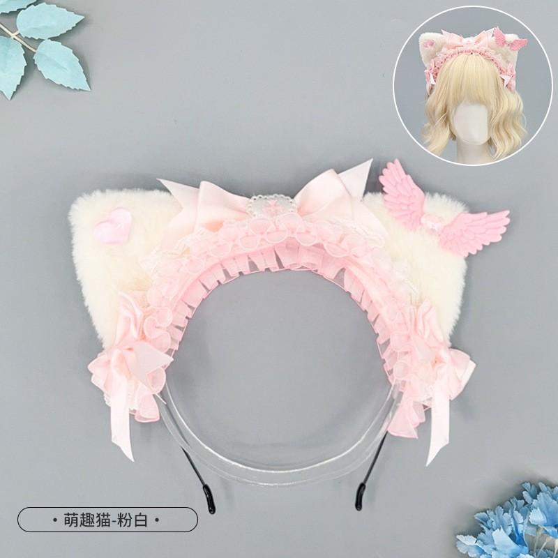Handmade Gothic Lolita Cat Ear Headband With Bow Hairband Women Sweet Punk Style