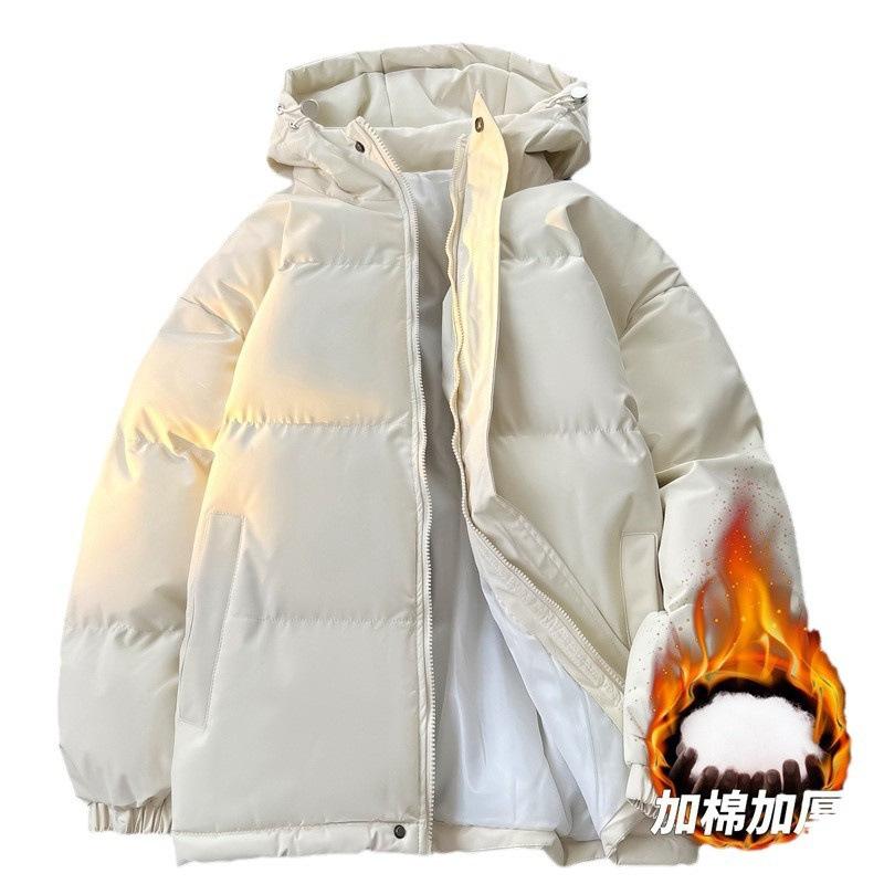 Down cotton-padded jacket men's warm thickened bread jacket loose large size cotton-padded jacket solid color hooded couple cotton-padded jacket