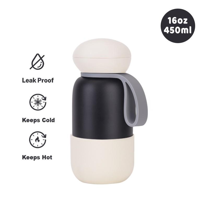 Borraccia da Viaggio Termica Sottovuoto in Acciaio Inossidabile da 450ml con Anello Maniglia per Sport all'Aperto, Ufficio, Campeggio