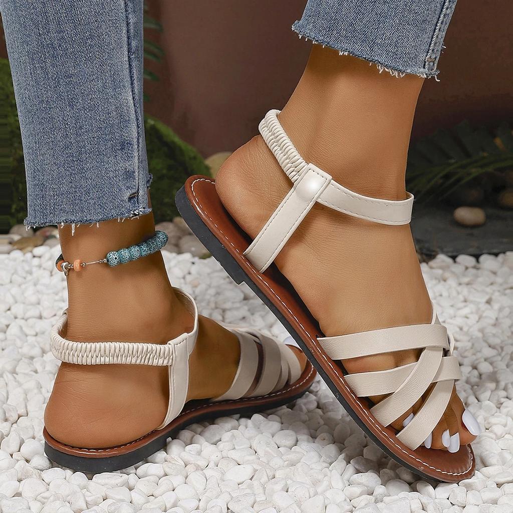Fashionable Thong Casual Flat Sandals for Women Plus Size Women's Shoes New Style Braided Foot Elastic Band Roman Beach Shoes