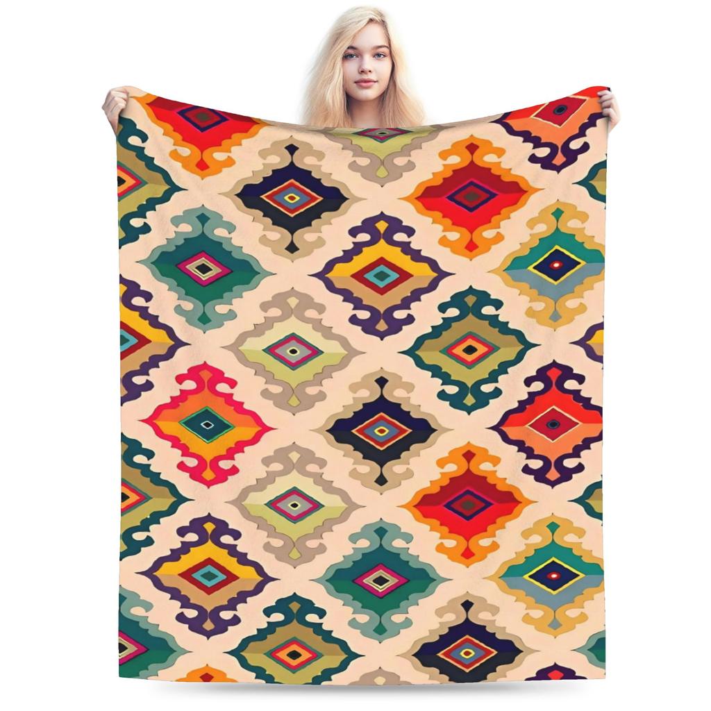 Retro Bohemian Woven Pattern  Plush Blanket Kids  Flannel Throw Blanket For Couch Chair Sofa Bed Soft Warm Bedspread Gift