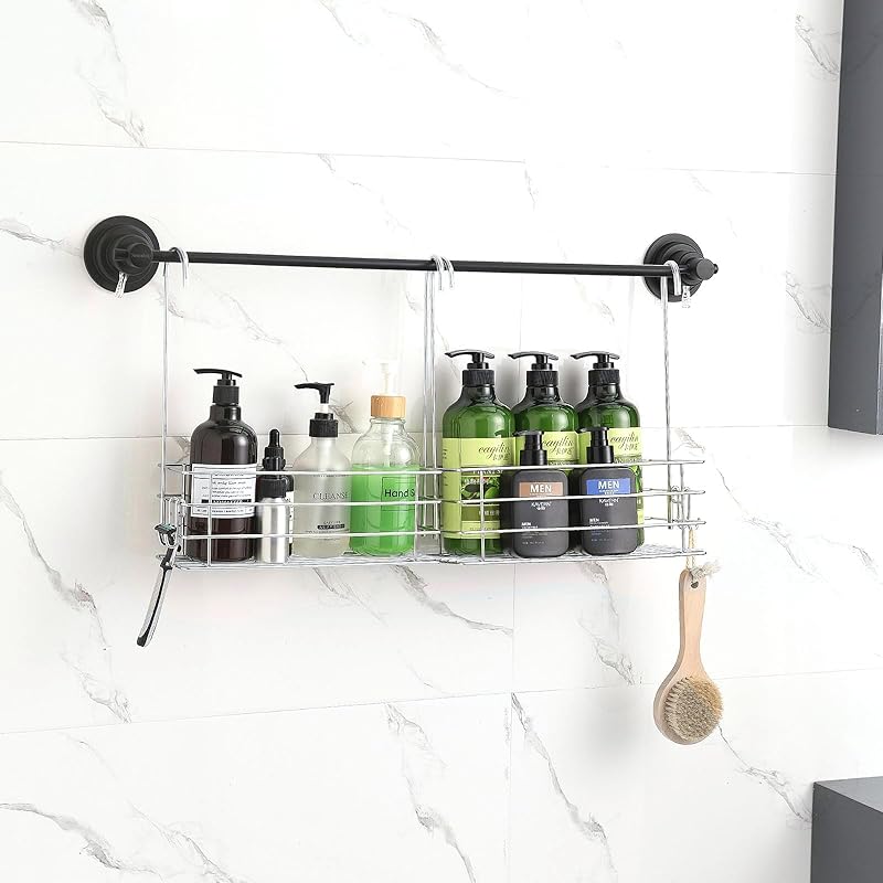 Shower Caddy Hanging Shower Rack SUS304 Stainless Steel Hanging Shower Orangizer with Hooks Over The Door, Shampoo Basket Storage (Single-Layer) 1-Tier