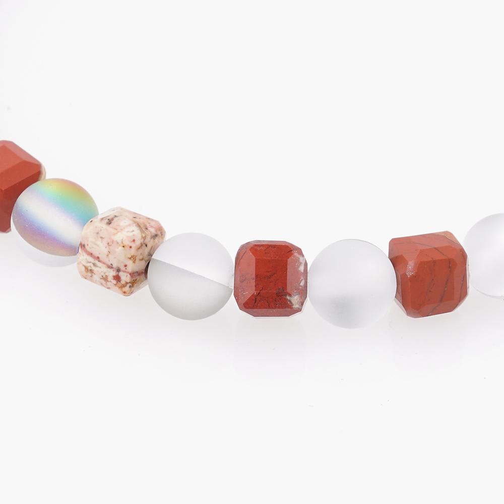 Jbans Classic Moonlight Stone Point Cube Red Stone Mix Gemstone Bracelet (C2501Ac1217_Rd)