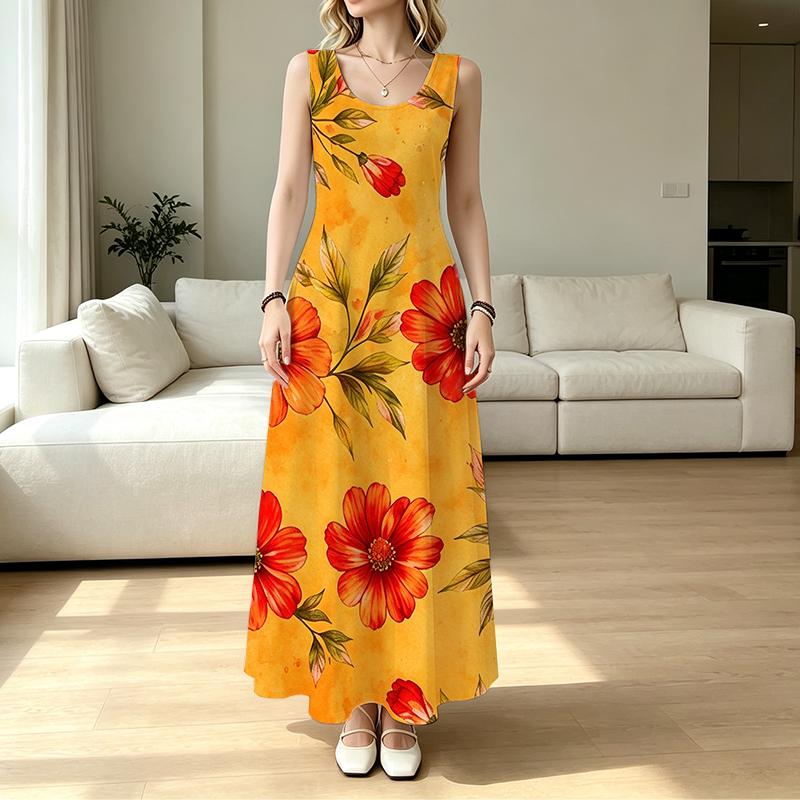 Women's Sleeveless Tank Maxi Dress,Relaxed Fit,Soft Comfortable Fabric,Vibrant Prints,Perfect for Daily Casual & Vacation,Elegant Stylish