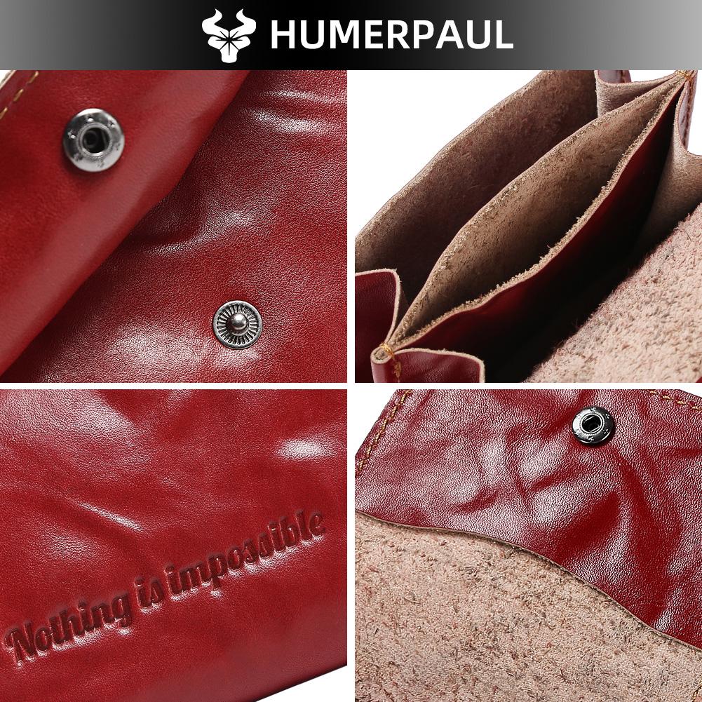 HUMERPAUL Ladies wallet first layer cowhide solid color convenient retro style short coin purse credit card storage leather solid color card case