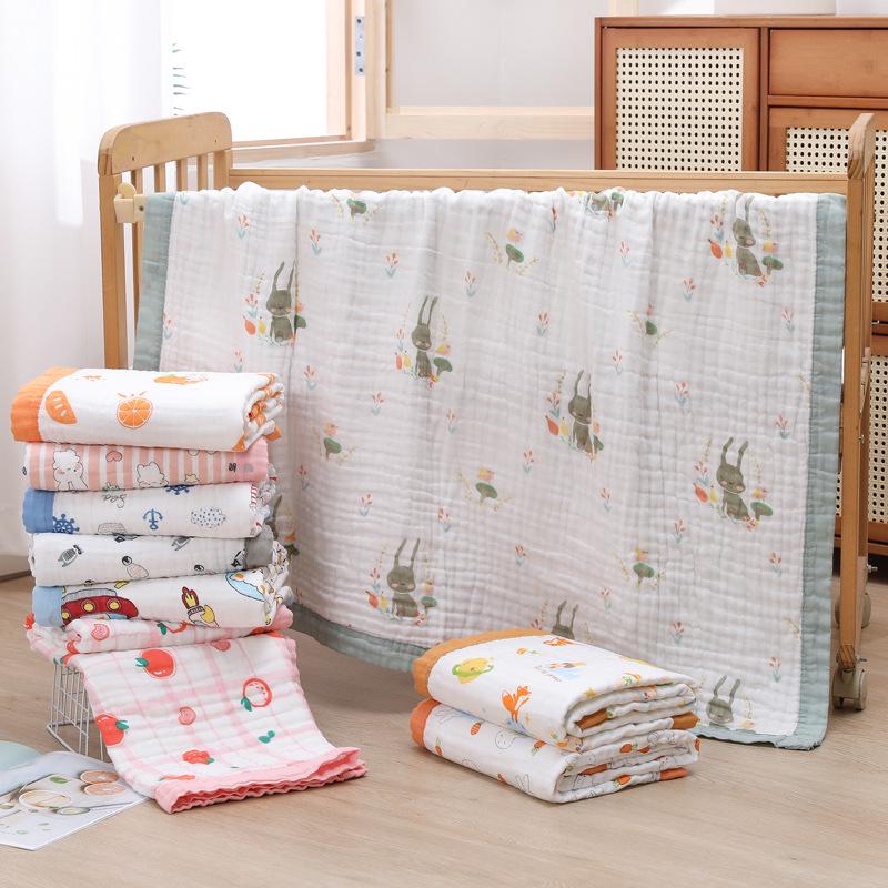 High-Density Cotton Newborn Bath Towel - Six-Layer Gauze, Printed Design, for Infants & Kids