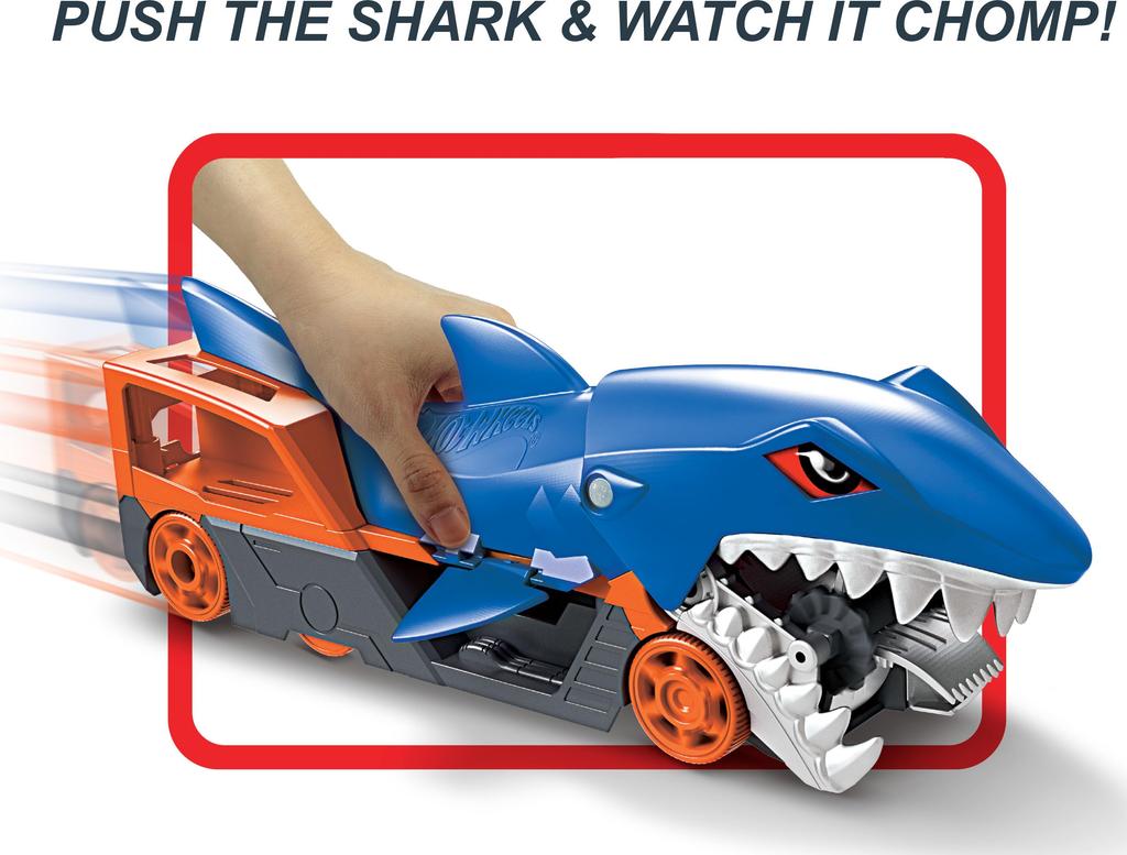 Hot Wheels Shark Chomp Transporter Playset with One Scale Car for Kids 4 To 8 Years Shark Bite Hauler Picks Up Cars In Its Jaws Stores Up To Five In