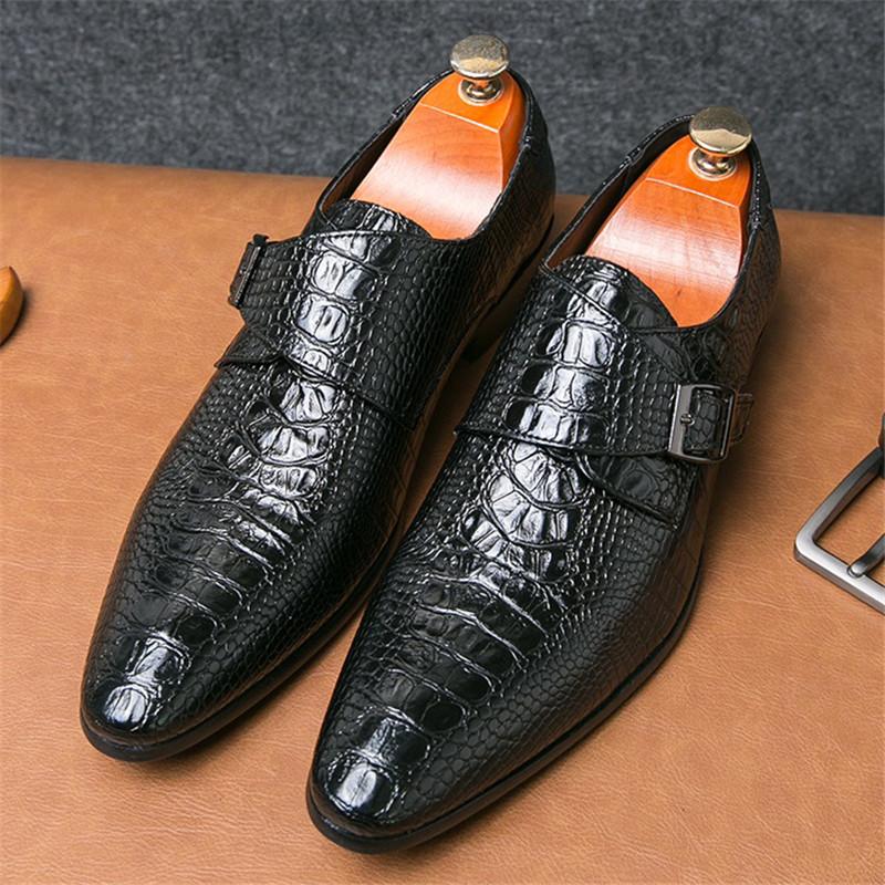 Fashion New Pointed Alligator Pattern Chelsea Shoes Men Designer Monk Strap Loafers Formal Wedding Prom Dress Homecoming Footwear