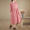 2025 new 6-color 4-size linen dress women's pullover long-sleeved medium and long solid color cotton and linen dress