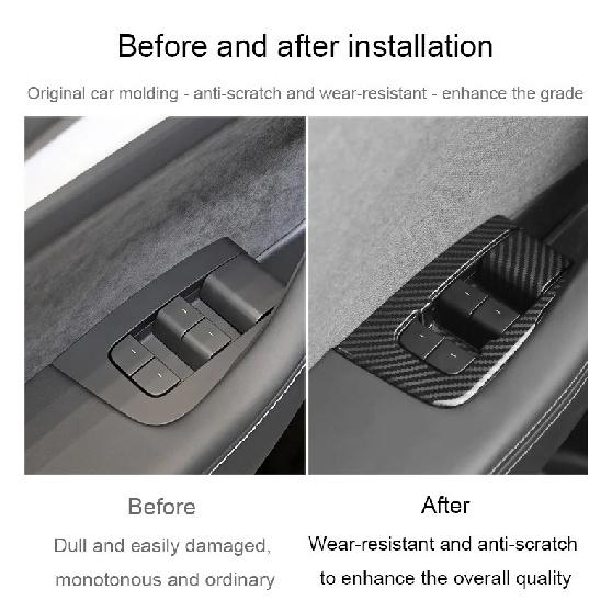 For Tesla Model 3 Highland Lifting Panel Button Sticker Carbon Fiber Pattern Glass Internal Window Lifting Decorative Sticker