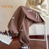 Spring Fall Men Sport Pants Loose Drawstring Elastic Waist Pockets Ankle-banded Letter Embroidery Exercise Trousers Daily Wear Sweatpants