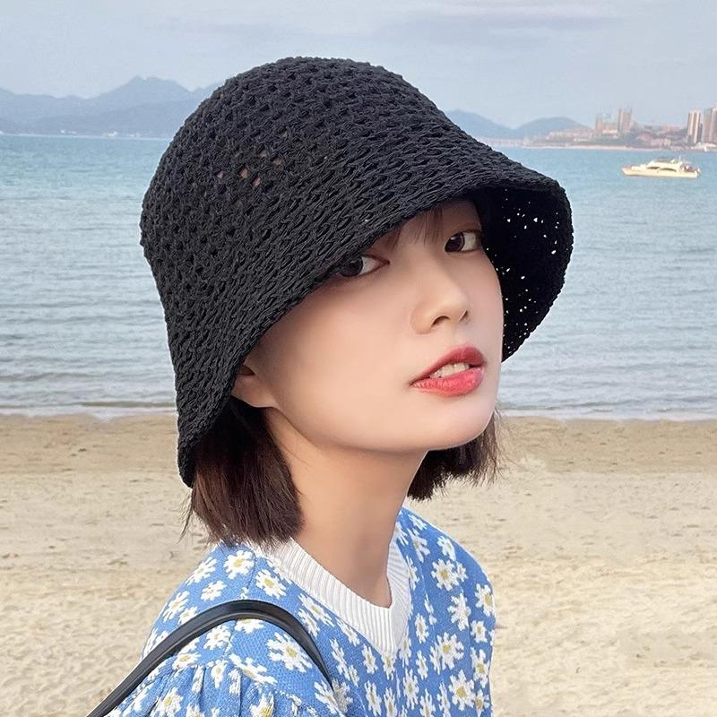 Summer Hollow Bucket Hat Women's Breathable Hat Thin Anti-ultraviolet Sun Hat Fashion Basin Hat Bucket Advanced Sense