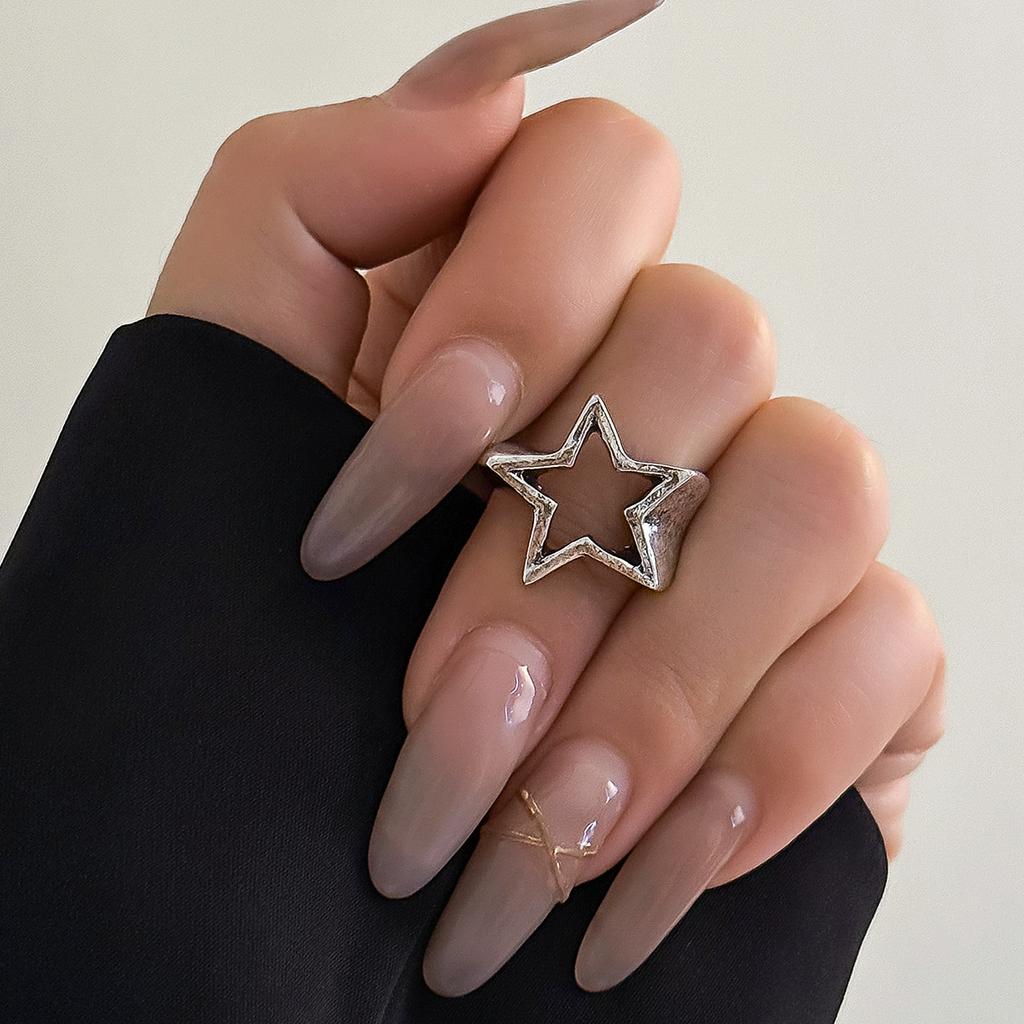 Sweet and Cool Ins Metal Hollow Pentagram Ring Set with Simple Geometric Star Ring for Women