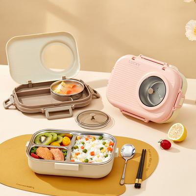 Tragbare Großraum-Lunchbox mit Fächern, Besteck und Schüssel, Mikrowellengeeignete Bento-Box aus 304 Edelstahl für Schüler und Erwachsene