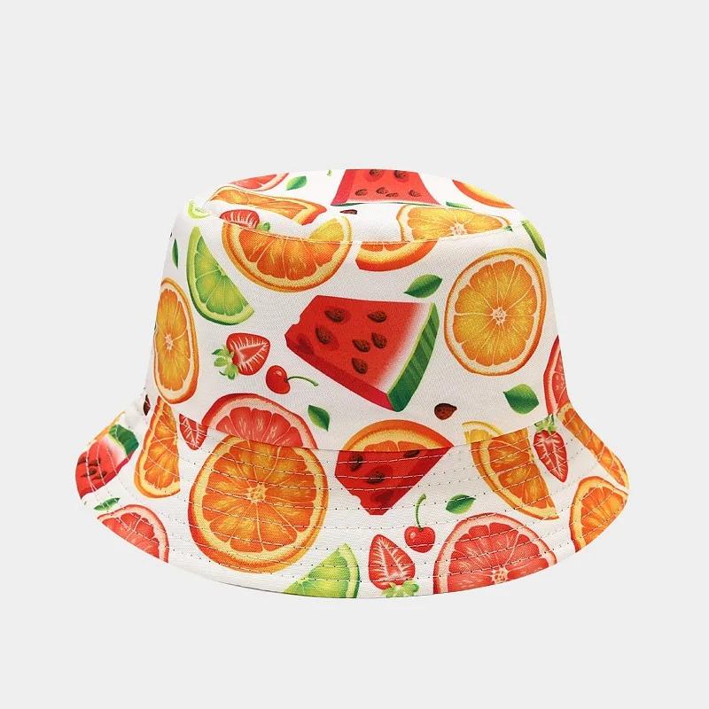 Summer Fruit Print Double-Sided Wearing Bucket Hats For Women Men Colorful Pineapple Lemon Panama Fisherman Caps Outdoor Sun Hat