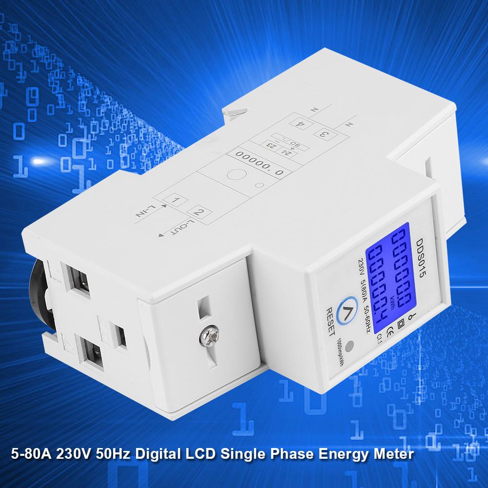 5‑80A 230V 50Hz Digital LCD Single Phase Energy Meter Watt Meter DIN Rail Mounting DDS015