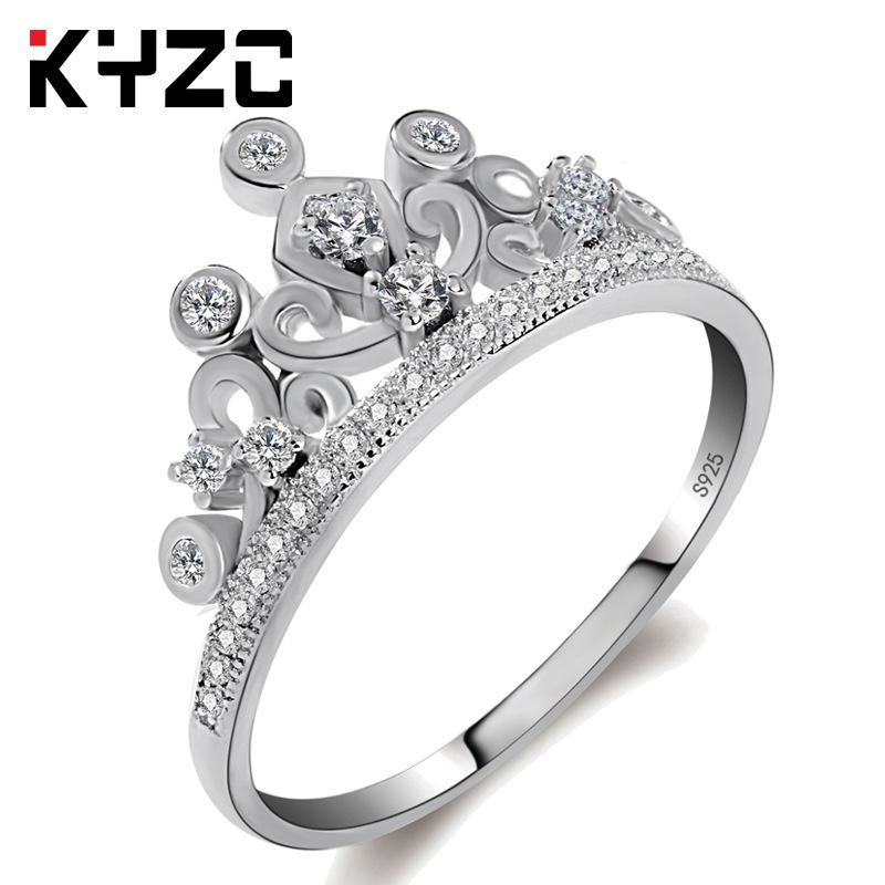 Шагните в серебряное кольцо-корону для женщин с цирконом и бриллиантом No. 10