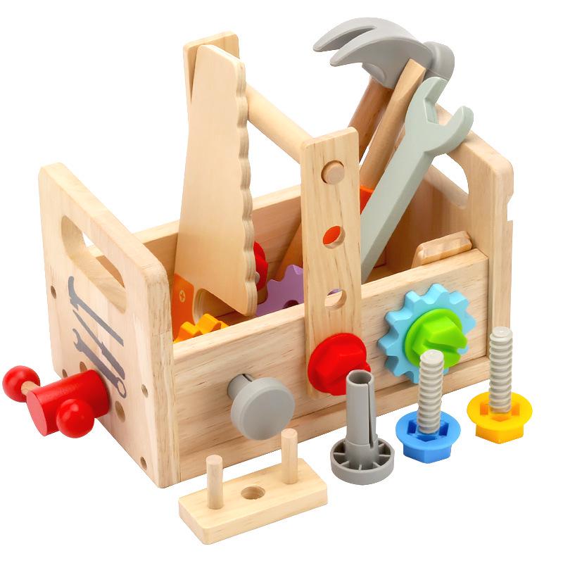 Wooden Repair Toolbox for Kids: Nut Assembly, Portable Toy Bench for Early Education and Development.