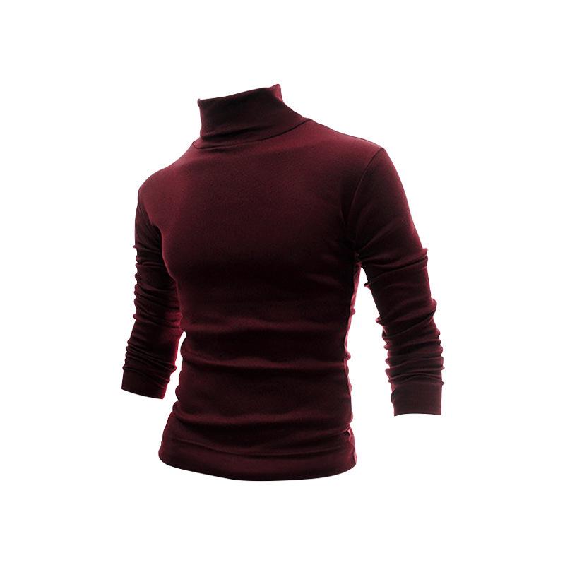 Men's Autumn/Winter High-Neck Knit Sweater - European/American Style Solid Color Long-Sleeve Fashion