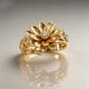 Luxury Plant Female White Zircon Big Stone Engagement Lotus Ring Vintage Gold Color Wedding Fashion Jewelry For Women