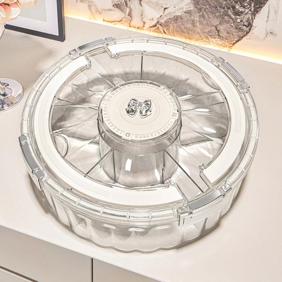Dry Fruit Plate Rotating Snack Tray with Lid Handle 6-Compartment Divided Serving Platter Indoor Outdoor Dishwasher Safe Snack Server