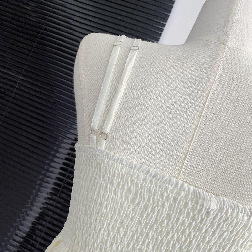 Women's 2024 French White Spaghetti Strap Slimming Evening Dress