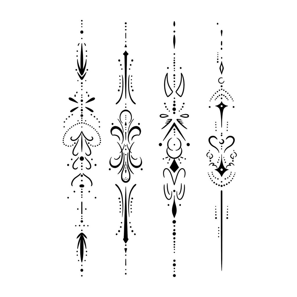 Sticker Tatuaggio Adesivo Lunga Striscia Totem Linea Dita Multi-Immagine Fiore Semplice Liscio Sole Luna Stella Schiena Vita Colonna Vertebrale