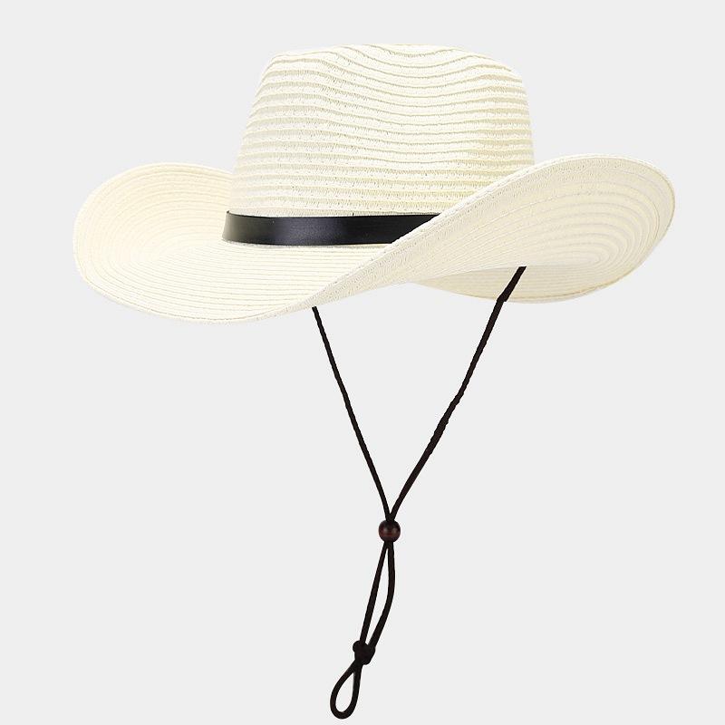 Western Wind Big Brim Belt Decorative Straw Visor Hat for Men and Women Outdoor Travel In Spring and Summer Sun Hat