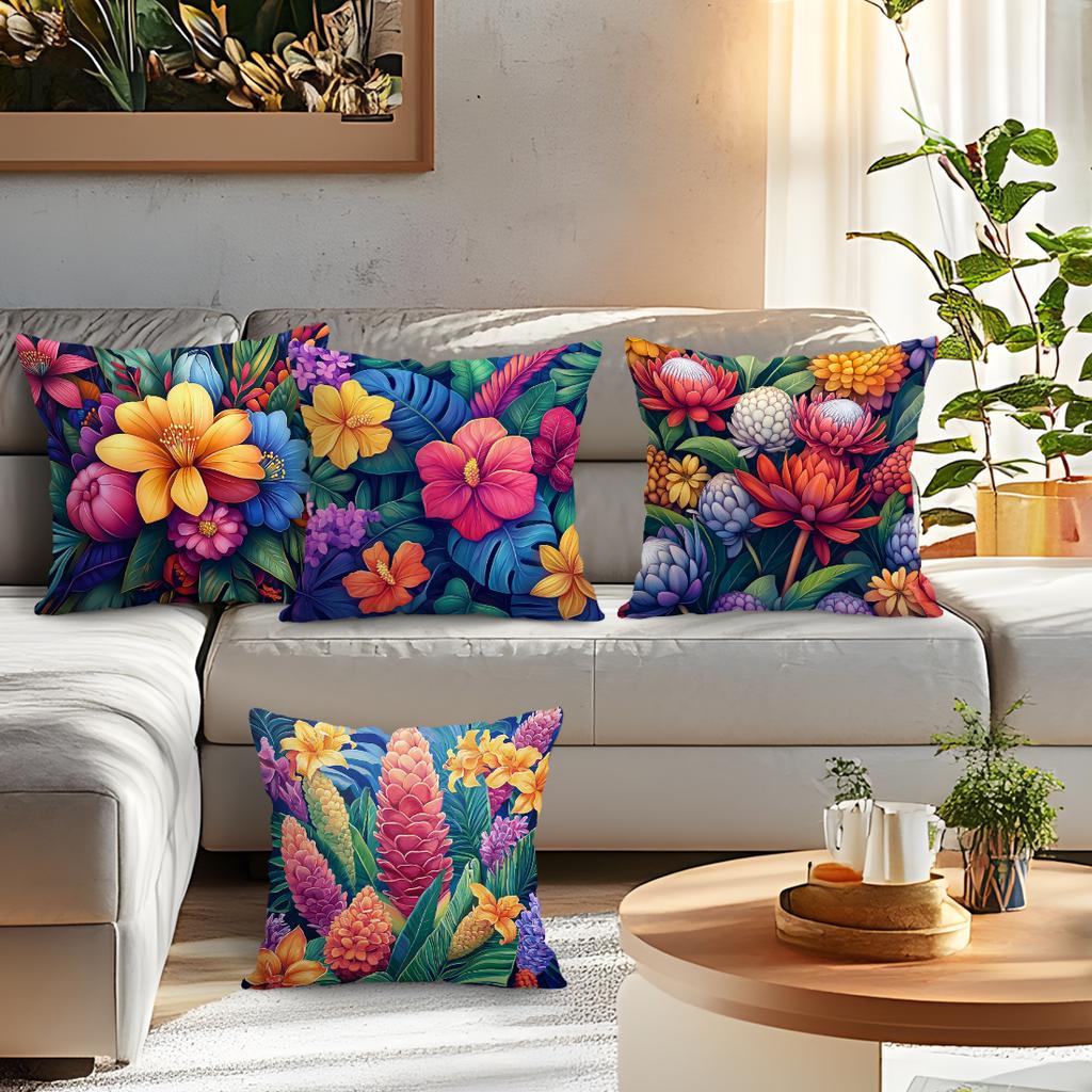 45X45Cm Tropical Plants Flowers Pillowcase Bedroom Sofa Cushion Cover 100% Polyester Living Room Cushion Pillowcase Home Decor