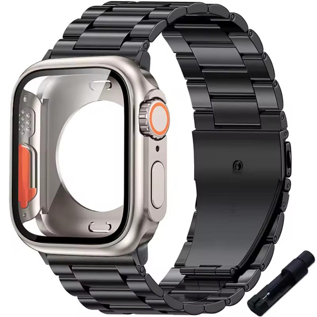 Glass Case+Metal Stainless Steel Strap For Apple Watch S11 S10 42mm 46mm 45mm 44mm 41mm 40mm iWatch Series 11 10 9 8 7 6 5 4 se