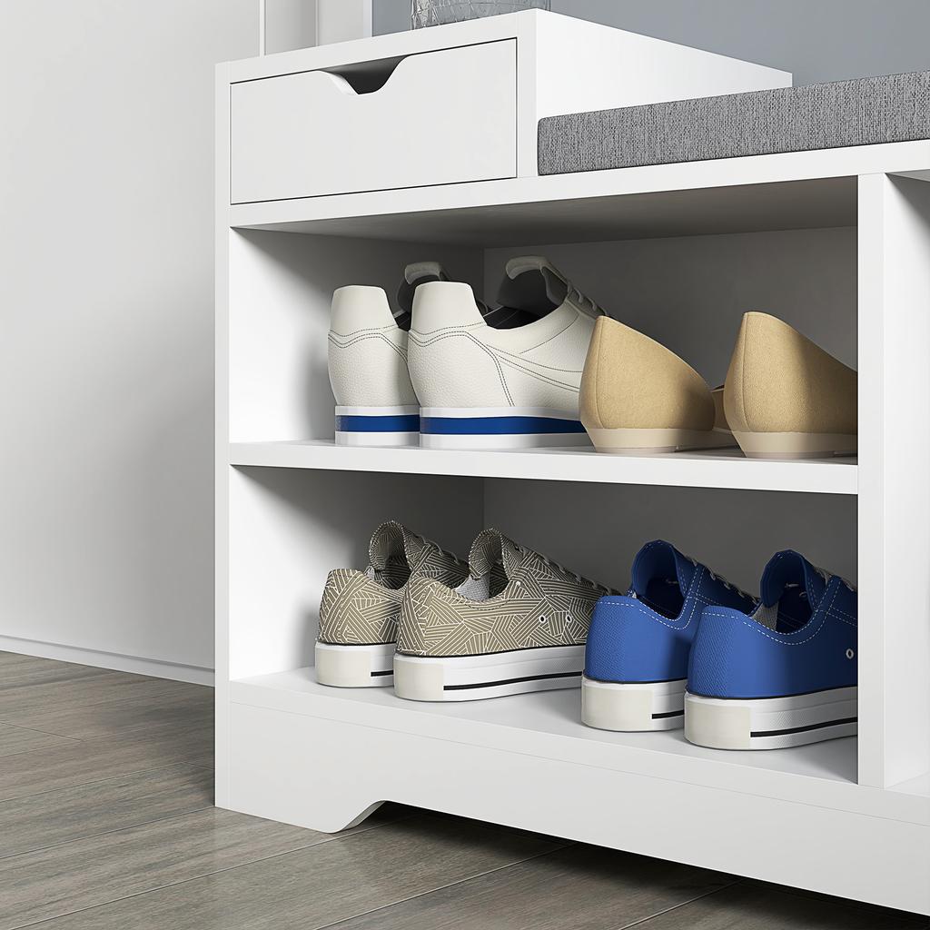 Furniture And Shoe Bench With 1 Drawer And 3 Compartments Capacity For 5 Pairs MDF 76.5L X 30D X 52H Cm