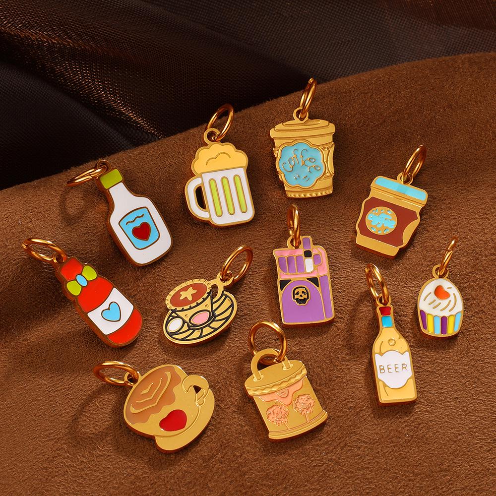 Stilvolle Edelstahl-Milchkaffee-Tasse Anhänger Halskette & Armband mit bunter Emaille für Damen