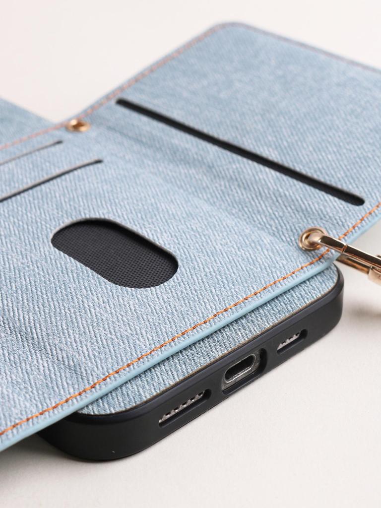 IPhone 17 Hülle: Kompatibel mit Apple 16 Pro Max, 15, 14 - Denim-Textur mit Armband-Kartenhalter