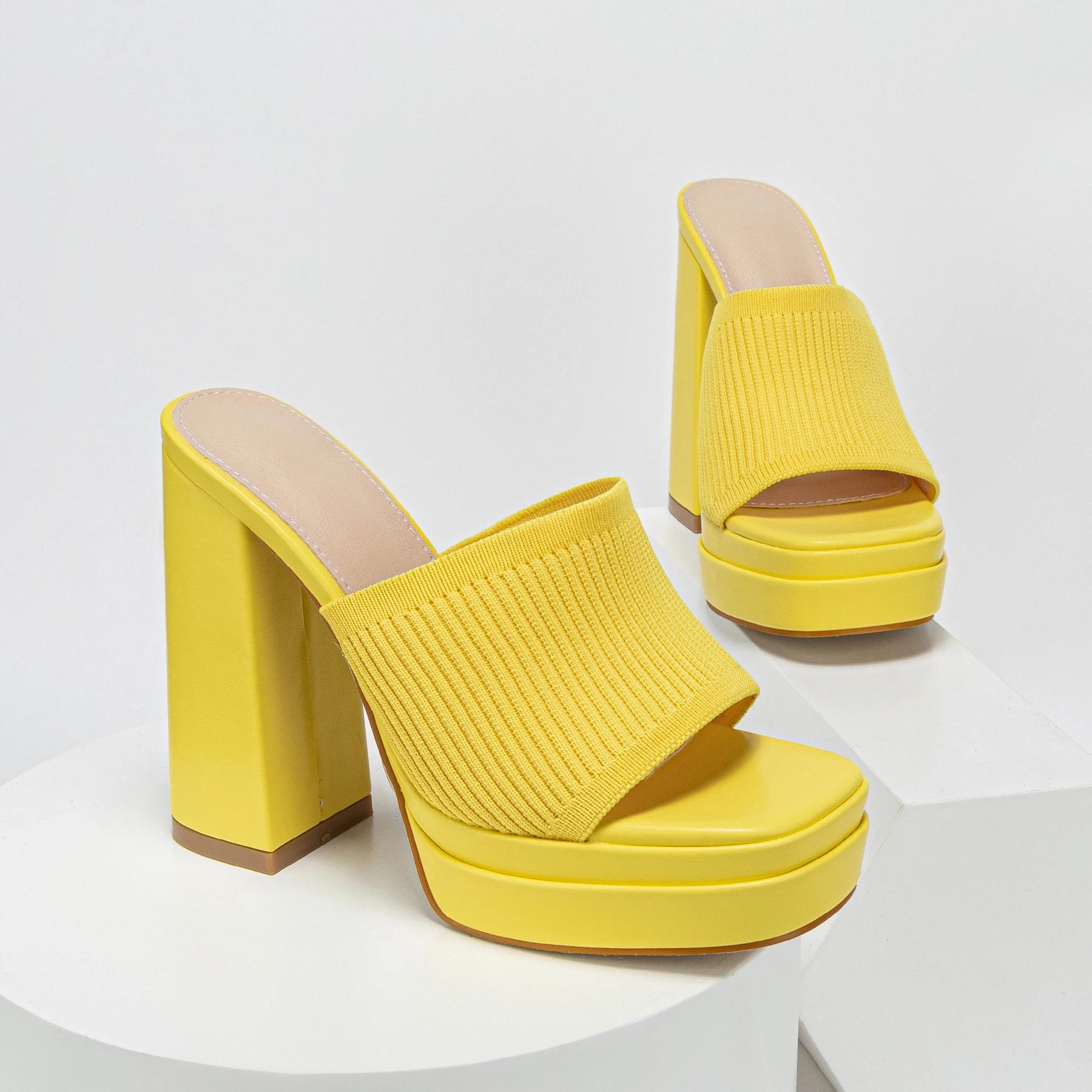 

Fashion Summer Fashion Waterproof Platform Open Toe Knitted Comfortable Sexy Women High Heel Slippers Party Wedding Shoes 35