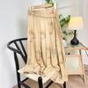 Qooth Hanfu waist wrap skirt  Cotton Linen Printed Pleated Skirt Elegant Vintage Skirt QT2187