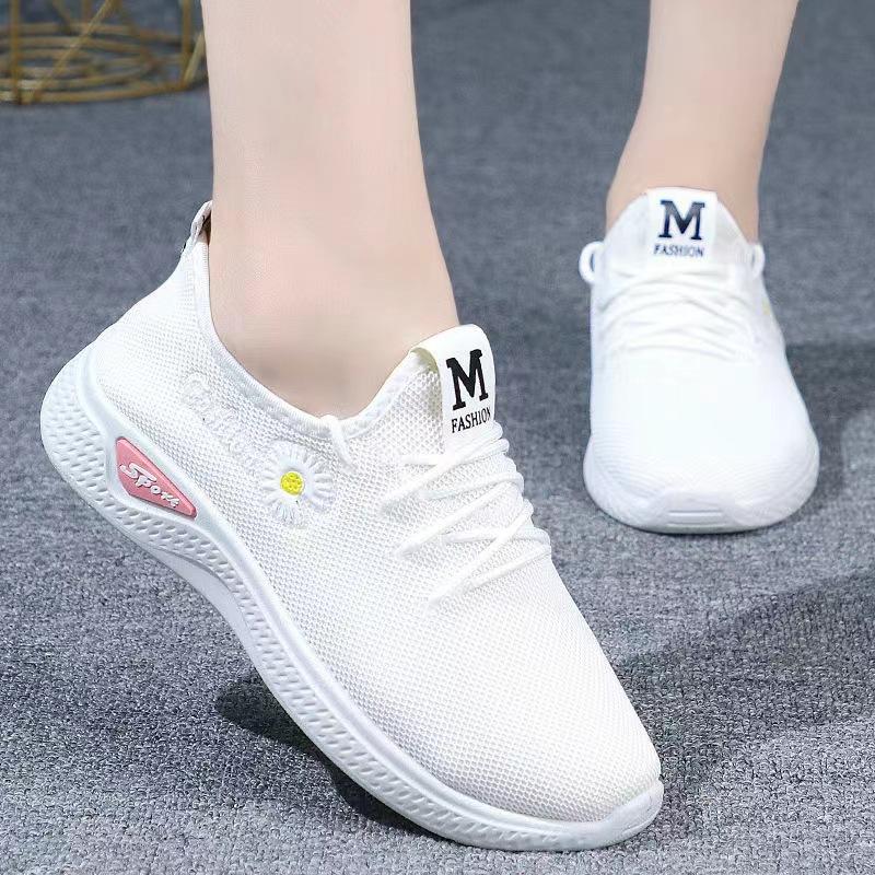 White Sneakers for Women, Casual and Breathable Running Shoes, Fly-knit Casual Soft Sole, Mom's Shoes