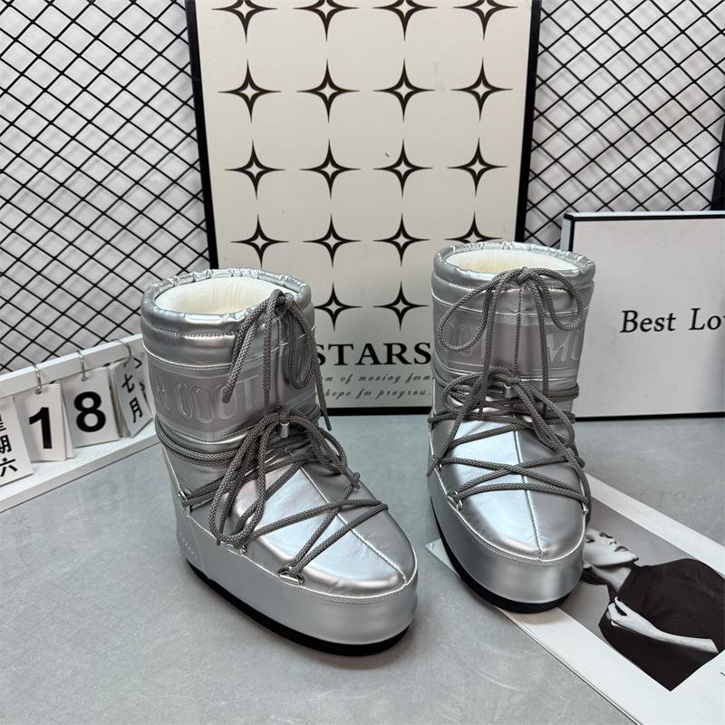 Waterproof version of moon snow boots women's winter new medium and high tube lace-up cotton shoes non-slip warm ski shoes