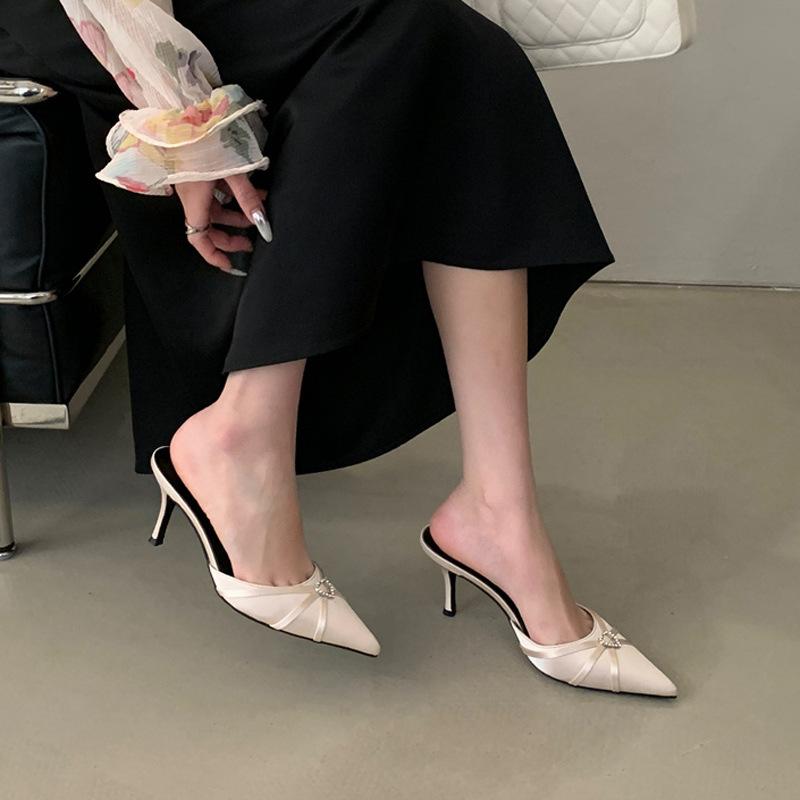 

Уличные тапочки весна новые тонкие каблуки сумка голова высокие каблуки женские летние остроносые сандалии 39 абрикосовый