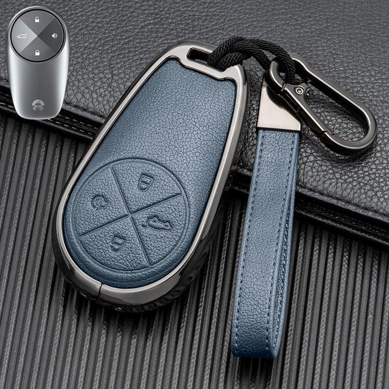 Key Cover for 2022 NIO ES6/ES8/EC6 - Double-Sided Leather and Metal Design, Unobstructed Signal Protection