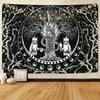 Black and White Wall Art Aesthetic Home Tapestry Gothic Skull  Psychedelic Hippie Mushroom