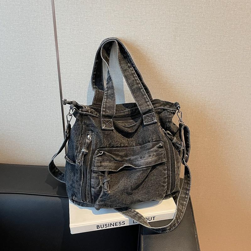 Lazy wind bag women's large-capacity Korean version casual messenger bag commuter work handbag retro denim shoulder bag