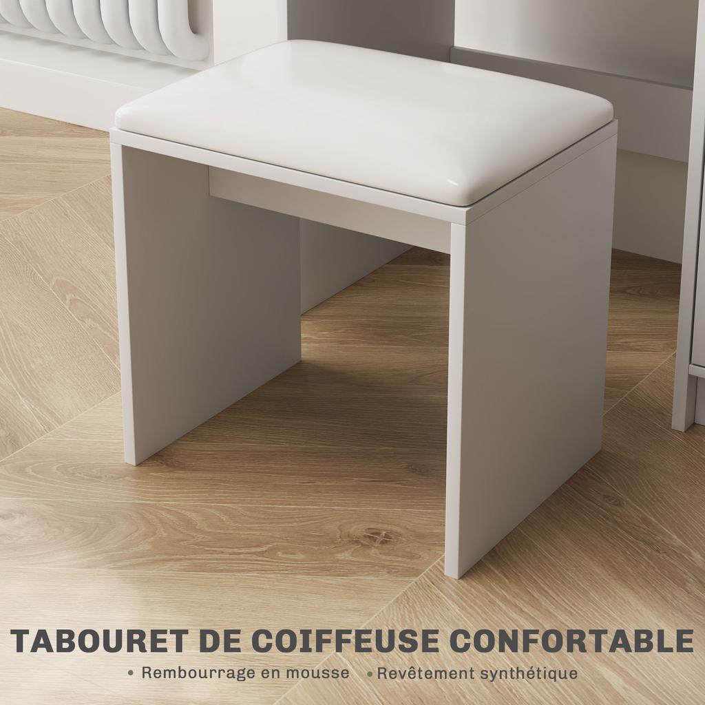 Dressing table set with mirror and stool, drawer, cabinet with adjustable shelf for the bedroom 80L x 40D x 132H cm, white