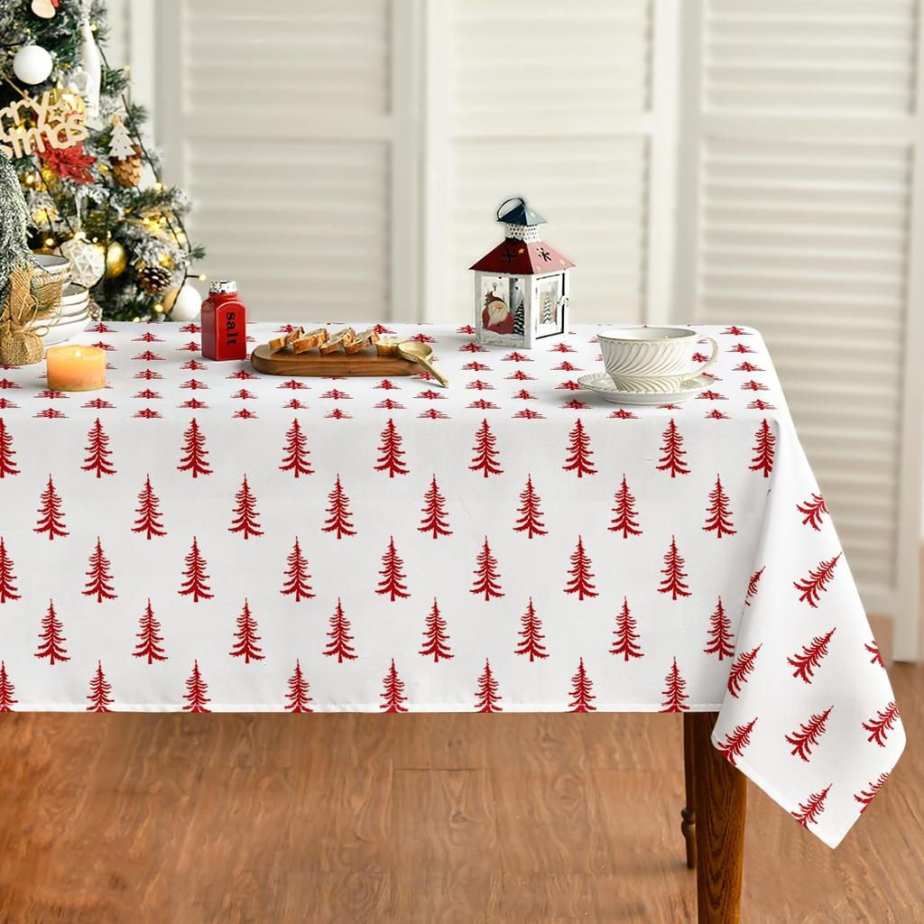 Merry Christmas Tree Print Tablecloth For Table Decor Washable Winter Holiday Kitchen Dining Table Cloth Christmas Decorations