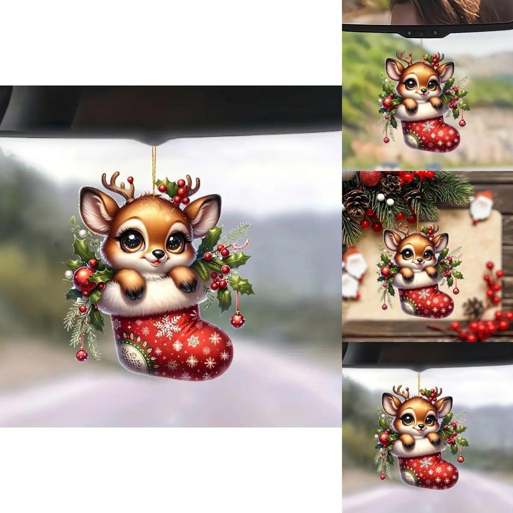 Christmas Deer Car Pendant With Acrylic Material And Cartoon Style For Festive Vehicle Decor