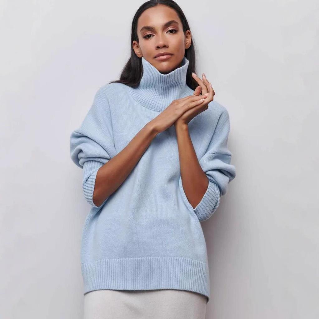 Women's Turtleneck Sweater Loose Solid Color Pullover Knitwear Thick Warm Knit Top Autumn Winter