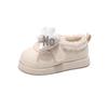 Girls' Winter Cotton Loafers with Bows - Cozy Low-Top Furry Shoes for Toddlers and Kids